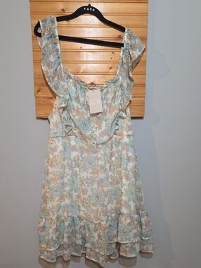 Perch by Blu Pepper Floral Ruffle Dress 2X NWT Mint Peach Cottagecore Plus